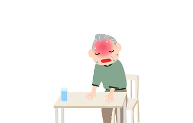 体調不良で椅子に座ろうとする老人のイラスト