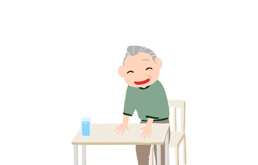 笑顔で椅子に座ろうとする老人のイラスト