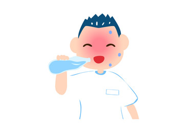 熱中症対策で水を飲む男の子のイラスト