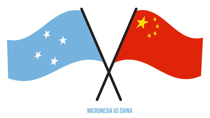 Micronesia and China Flags Crossed And Waving Flat Style. Official Proportion. Correct Colors