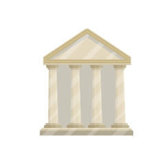 Ancient Greek and Roman building with stairs, white columns and pediment. Old temple to pagan gods. Cartoon flat illustration. European architecture and attractions