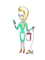 girl with a bag and small cute dog