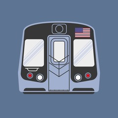Front view of the subway train. Vector illustration.