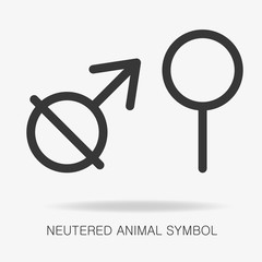 Neutered animal symbol in two variations. Castration and spaying icon. De-sexing or sterilization of pets.