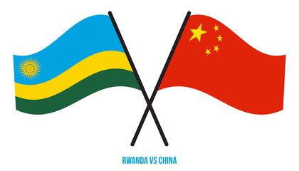 Rwanda and China Flags Crossed And Waving Flat Style. Official Proportion. Correct Colors