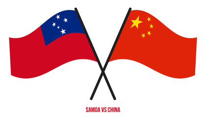 Samoa and China Flags Crossed And Waving Flat Style. Official Proportion. Correct Colors