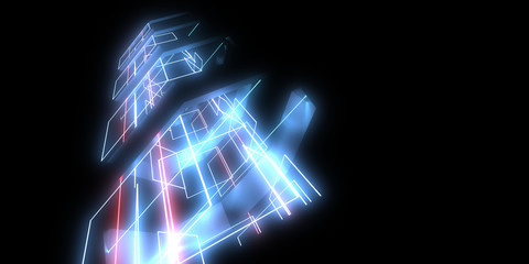 3D abstract background with neon lights. neon tunnel .space construction . 3d illustration