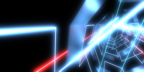 3D abstract background with neon lights. neon tunnel .space construction . 3d illustration