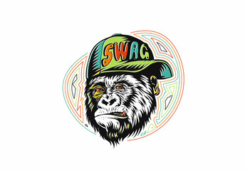 SWAG monkey with cap - Monkey modern street style attributes for stiker