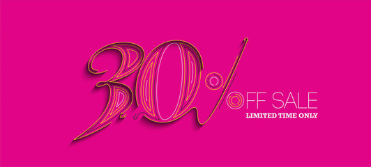 30% OFF Sale Discount Banner. Discount offer price tag.  Vector Modern Sticker Illustration.