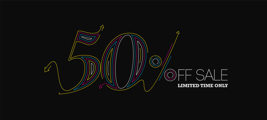 50% OFF Sale Discount Banner. Discount offer price tag. Vector Modern Sticker Illustration.