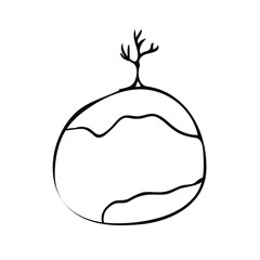 Doodle earth with growing tree. save the planet concept