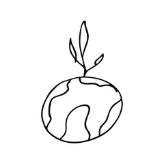 Doodle earth with growing tree. save the planet concept