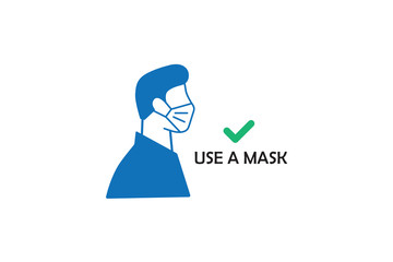 Man usa protective mask icon.Wearing protective medical mask for prevent virus covid19 and pm2.5,A man Wearing Protective Mask isolated vector illustration.