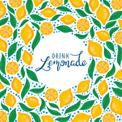 Lemons leafs colorful decorative vector frame 