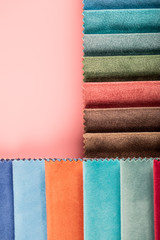 Blue,pink and orange color tailoring leather tissues in catalog