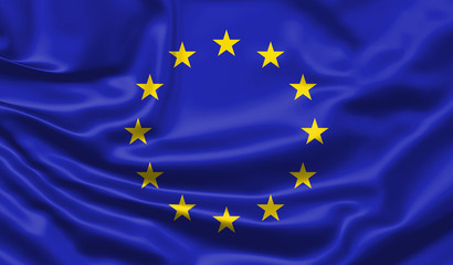 Realistic flag. Waving flag of the European Union. 3d illustration.