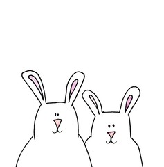 hand drawn rabbits on white background