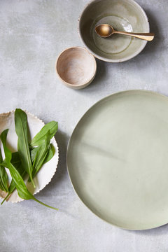 Wild garlic ready to be prepared on plates