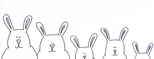 hand drawn rabbits on white background
