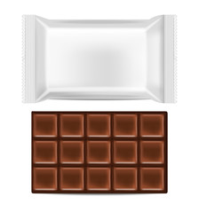 Realistic chocolate and white package isolated, delicious dessert, dark chocolate vector illustration