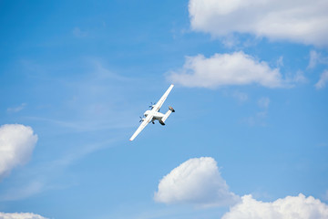 Fototapeta na wymiar old transport plane flies at an air show