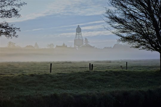 Oedter Wasserturm im Morgennebel