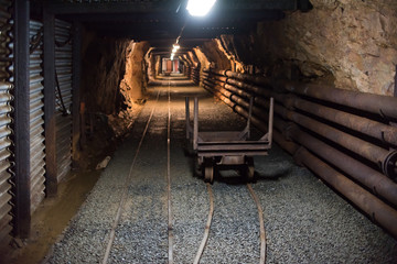 old mining carts with wheels on rail for the transportation of minerals, Harachov