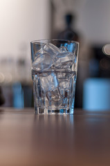 glass  with ice on table