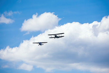 Fototapeta na wymiar old military aircraft fly at air show