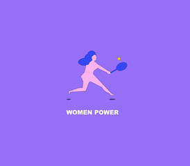 Silueta femenina golpeando una pelota de tenis con una raqueta.