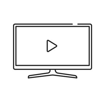 TV display black line icon. Watching a movie or video in high resolution. Pictogram for web page, mobile app, promo. Editable stroke