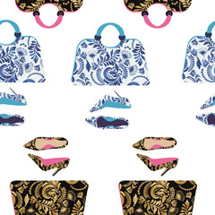 Fashion handbag with high heel shoes textured floral pattern