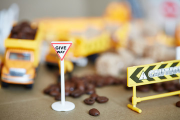give way. road signs. construction site