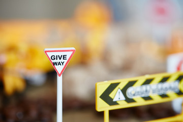 give way. road signs. construction site