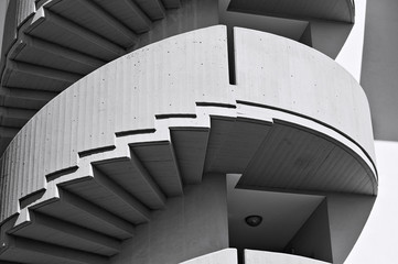Helical staircase of a concrete modern building (Pesaro, Italy, Europe)