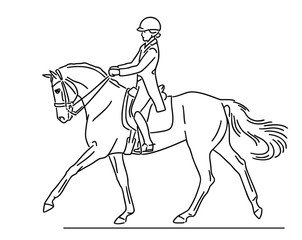 Dressage horse and rider in uniform during equestrian test