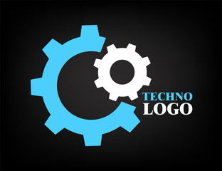 Tehno logo, construct icon, mechanical engineering banner, simple text and logo vector illustration
