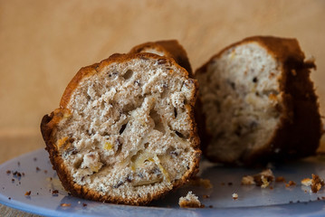 Pieces of fresh homemade soft apple cake on a plate