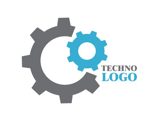 Tehno logo, construct icon, mechanical engineering banner, simple text and logo vector illustration