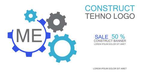 Tehno logo, construct icon, mechanical engineering banner, simple text and logo vector illustration