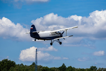 old transport plane flies at an air show