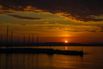 Fototapeta na wymiar Beautiful view of the yacht marina in the sea at sunrise. Greece, Peloponnese