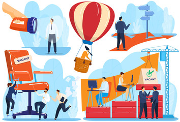 Job interview recruit hire people job search vector. Career end concept, dismiss employee executive. Jobless worker. Bankruptcy economic crisis recession office people problem, economy lockdown.