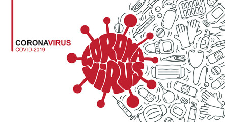 Vector banner design with icon coronavirus. Illustration Stop coronavirus logo sign caution for poster. Pandemic medical pharmacy concept with dangerous cell