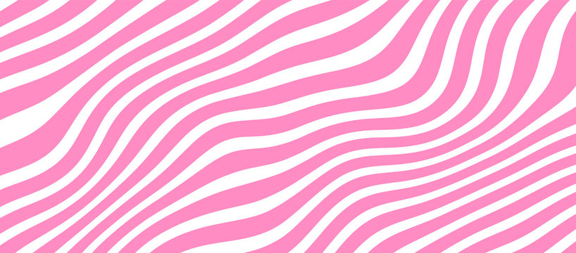Cute light pink vector background. White abstract wavy diagonal lines. Party fun creative style. Modern BG for brochure, fashion flyer, stories cover. Female girlish striped texture. Interior picture