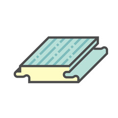 Solid wood flooring vector icon. That is floor finishing material made of planks milled from a single piece of timber. Include tongue and groove for joining with other. For home interior decoration.