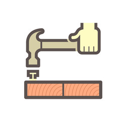 Wood floor construction and hammer vector icon design.
