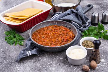 Ingredients for cooking lasagna Bolognese