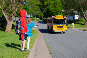 Schoolchildren waiting for school bus